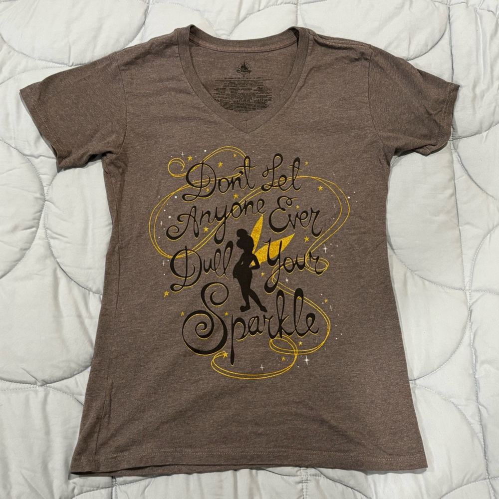 Disney Store Tinker Bell “Don’t Let Anyone Ever Dull Your Sparkle” V-Neck Tee, M